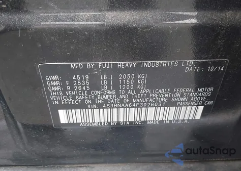 2015 Subaru Legacy 2.5I z USA, uszkodzony, nr VIN 4S3BNAA64F3026031